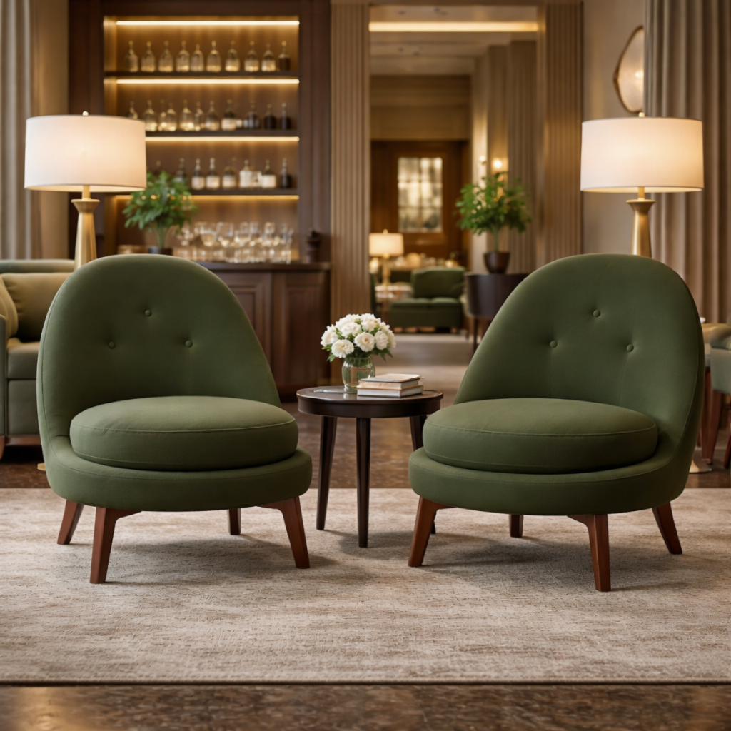 Lounge Chair in Olive Green Velvet