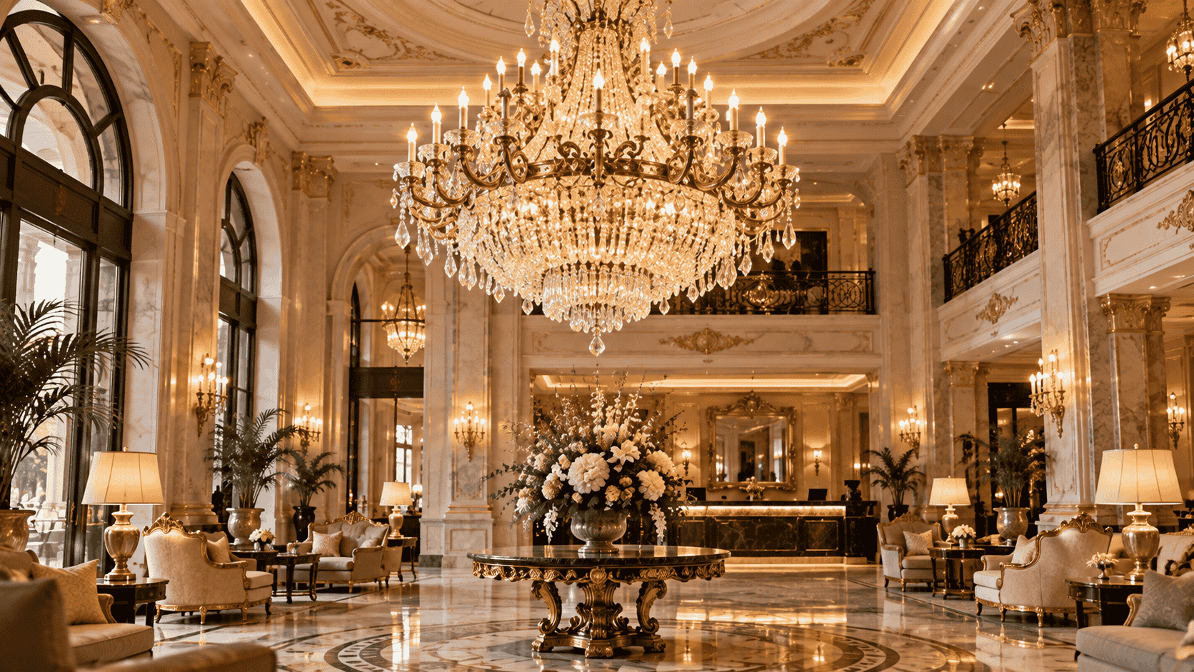 How a Single Oversized Baroque Crystal Chandelier Can Make a Hotel Lobby Feel Like a Private Palace